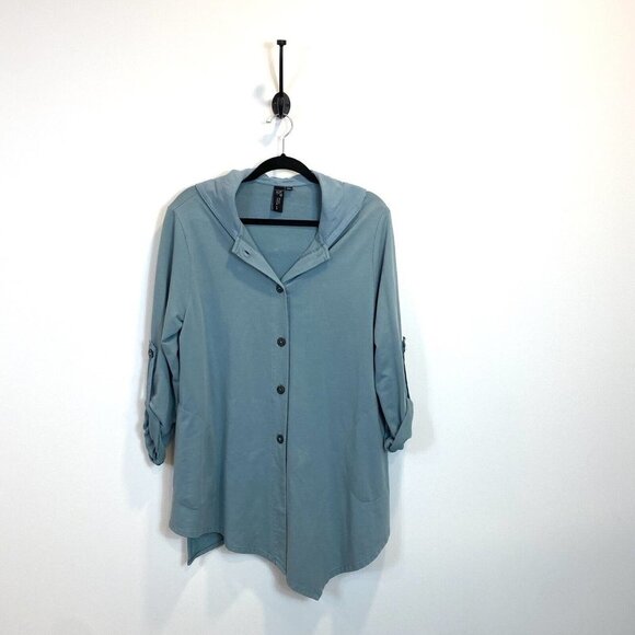 Focus Casual Life Small Tunic Cardigan Oversized Pockets Hooded Lagenlook - Picture 1 of 10